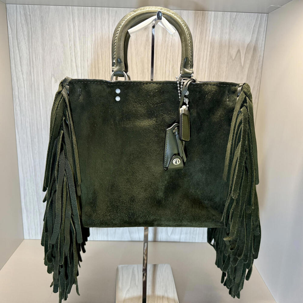 RARE NWT Coach 1941 Cervo Suede Fringe Rogue 31 Bag - Fern Green - Picture 5 of 15